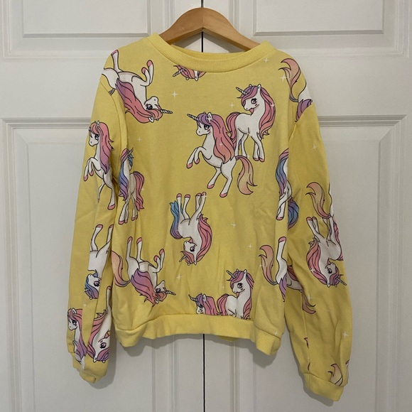 H&M Girls Juniors Unicorn Print Yellow Long Sleeve Sweatshirt - Picture 1 of 5
